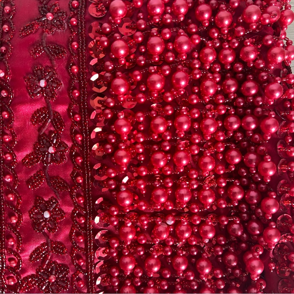 Vintage Red Beaded Evening Bag | Beaded Fringe Statement Purse - Picture 8 of 16